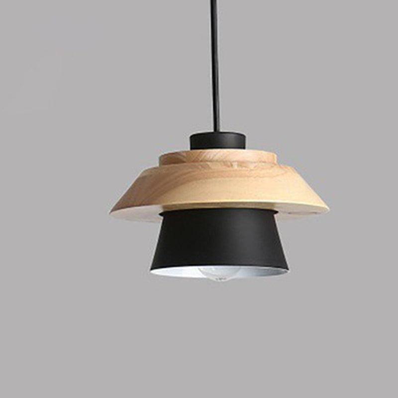 Contemporary Scandinavian Iron Rubber Wood Cylinder Eave 1/3 Light Pendant Light For Dining Room