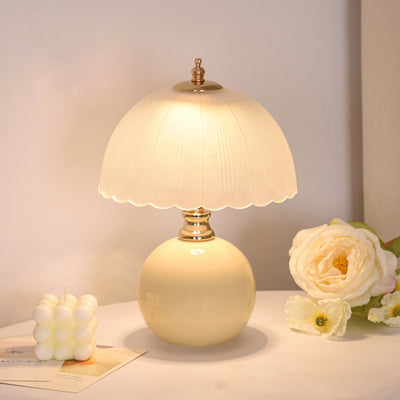 Contemporary Nordic Ceramic Metal Glass Ball Dome Petal 1-Light Table Lamp For Bedside