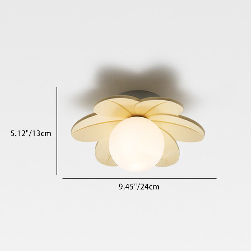 Contemporary Scandinavian Resin Metal Glass Flower Ball 1-Light Semi-Flush Mount Ceiling Light For Hallway