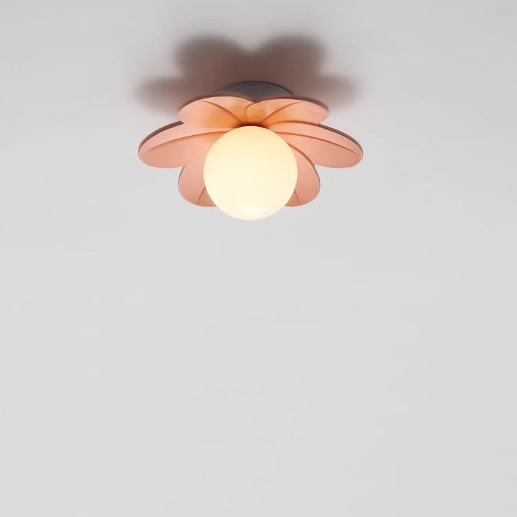 Contemporary Scandinavian Resin Metal Glass Flower Ball 1-Light Semi-Flush Mount Ceiling Light For Hallway