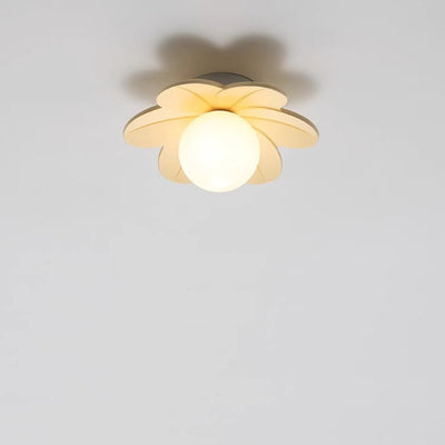 Contemporary Scandinavian Resin Metal Glass Flower Ball 1-Light Semi-Flush Mount Ceiling Light For Hallway