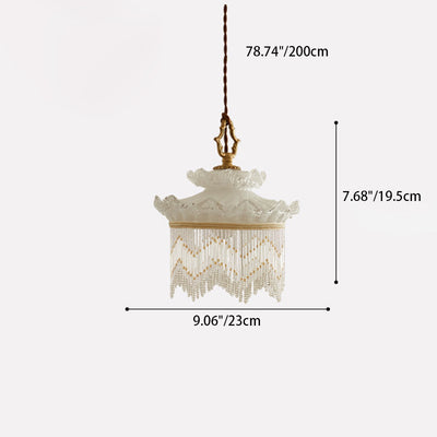 Traditional French Glass Copper Crown Tassel 1-Light Pendant Light For Dining Room