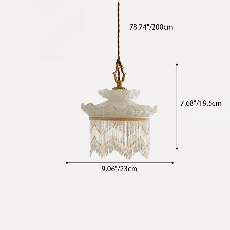 Traditional French Glass Copper Crown Tassel 1-Light Pendant Light For Dining Room