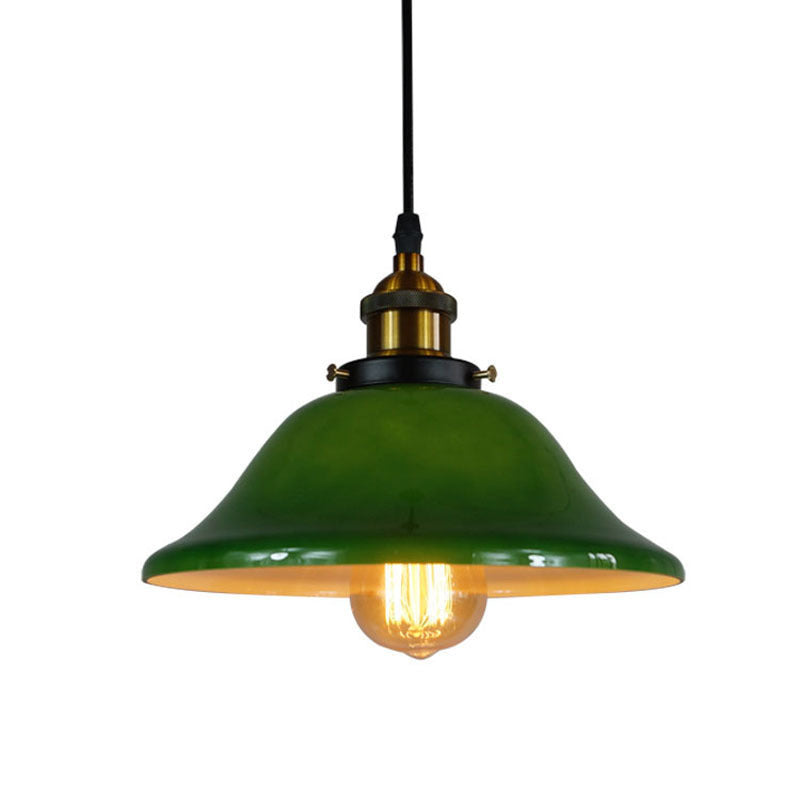 Contemporary Retro Glass Metal Bell Conical 1-Light Pendant Light For Dining Room