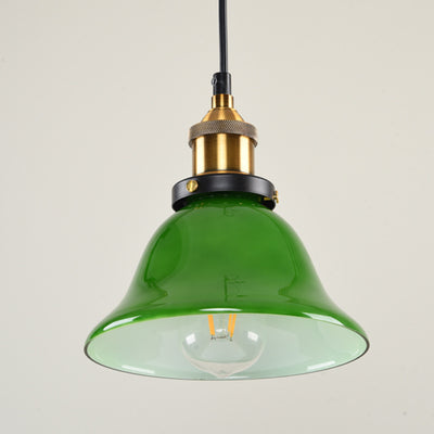 Contemporary Retro Glass Metal Bell Conical 1-Light Pendant Light For Dining Room