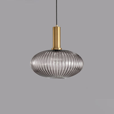 Contemporary Scandinavian Metal Glass Cylinder Striped Lantern 1-Light Pendant Light For Dining Room