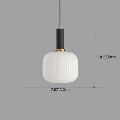 Contemporary Scandinavian Metal Glass Cylinder Striped Lantern 1-Light Pendant Light For Dining Room