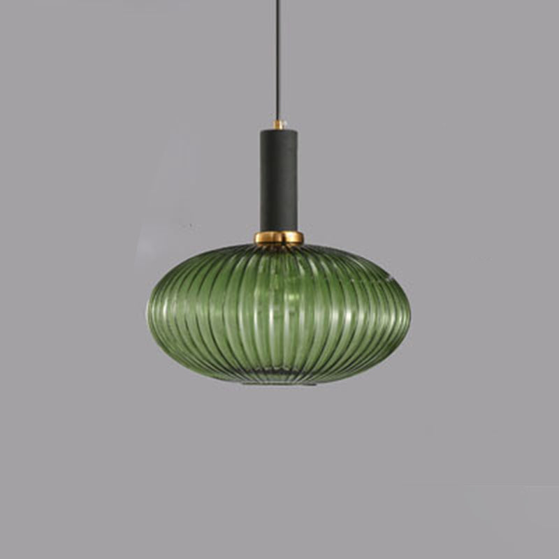 Contemporary Scandinavian Metal Glass Cylinder Striped Lantern 1-Light Pendant Light For Dining Room