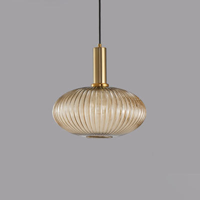 Contemporary Scandinavian Metal Glass Cylinder Striped Lantern 1-Light Pendant Light For Dining Room