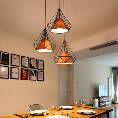 Contemporary Industrial Iron Fabric Diamond 1-Light Pendant Light For Dining Room