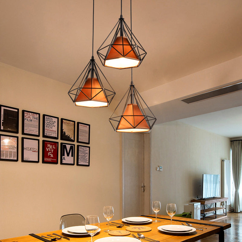 Contemporary Industrial Iron Fabric Diamond 1-Light Pendant Light For Dining Room