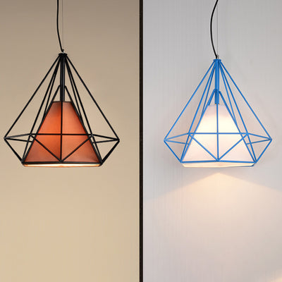 Contemporary Industrial Iron Fabric Diamond 1-Light Pendant Light For Dining Room