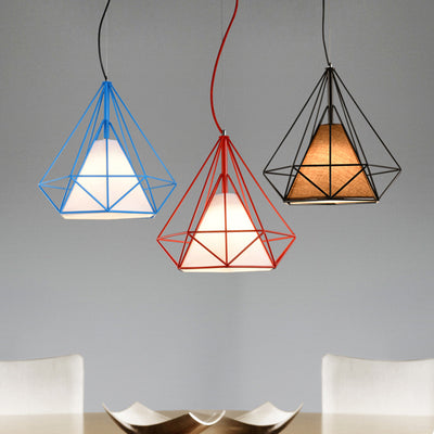 Contemporary Industrial Iron Fabric Diamond 1-Light Pendant Light For Dining Room