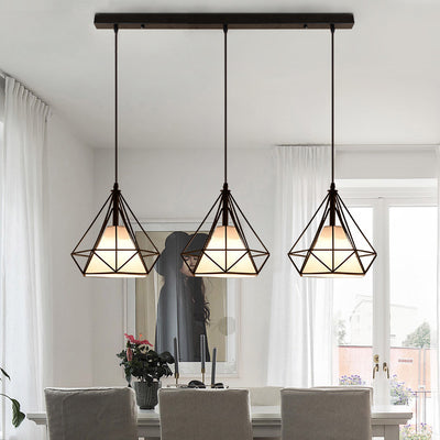 Contemporary Industrial Iron Fabric Diamond 1-Light Pendant Light For Dining Room