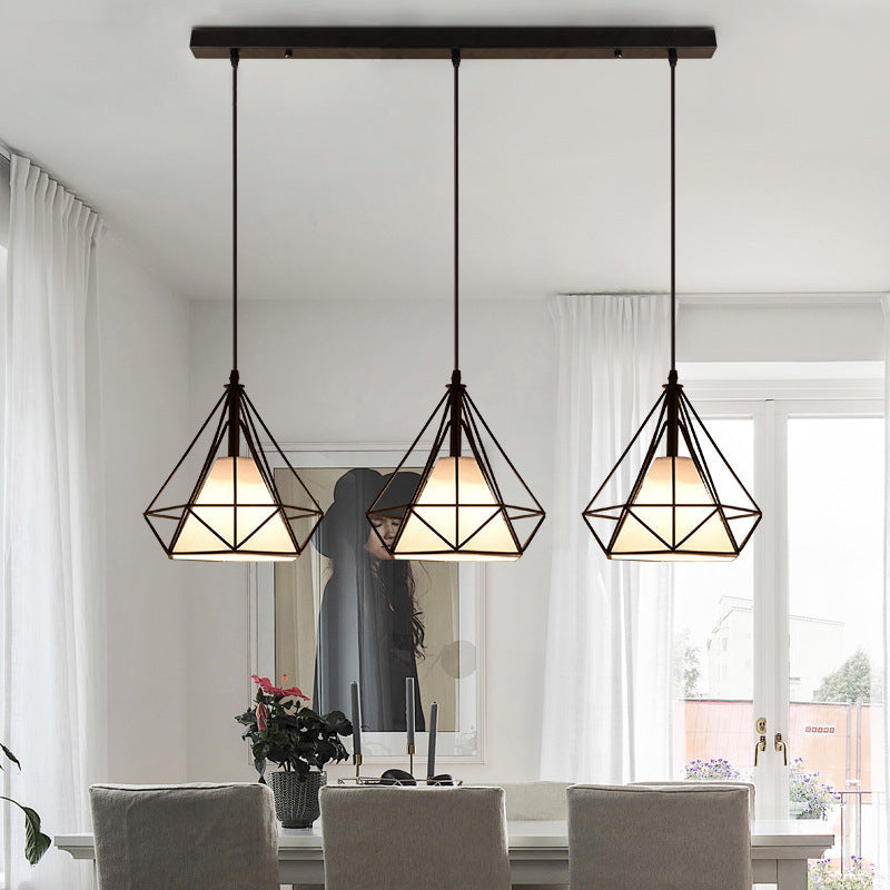 Contemporary Industrial Iron Fabric Diamond 1-Light Pendant Light For Dining Room