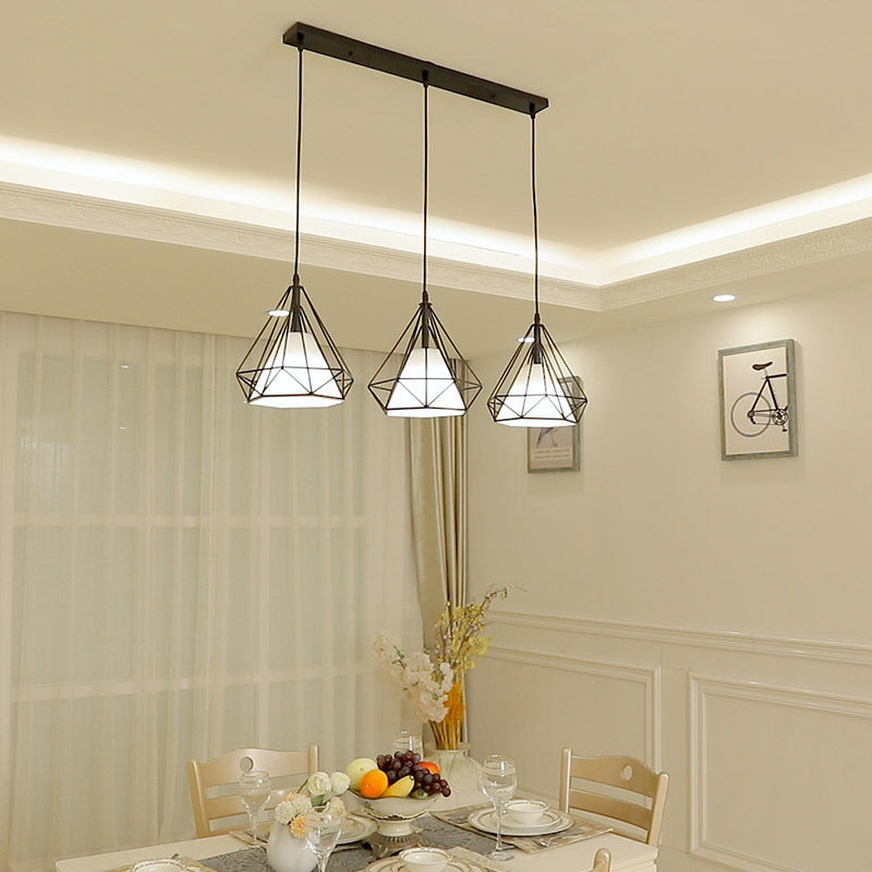 Contemporary Industrial Iron Fabric Diamond 1-Light Pendant Light For Dining Room