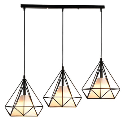 Contemporary Industrial Iron Fabric Diamond 1-Light Pendant Light For Dining Room