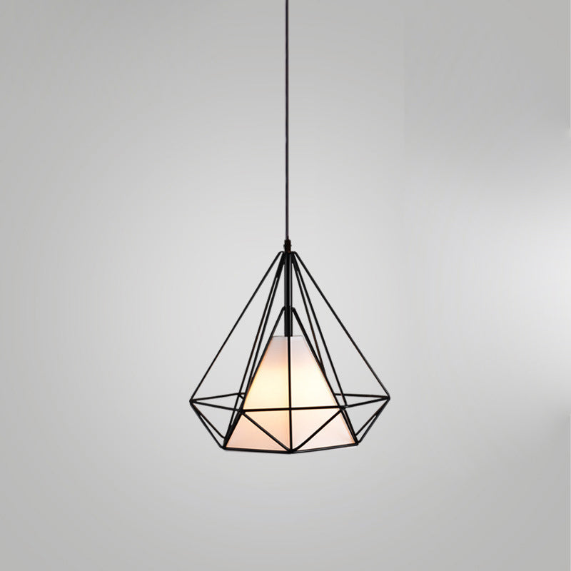 Contemporary Industrial Iron Fabric Diamond 1-Light Pendant Light For Dining Room