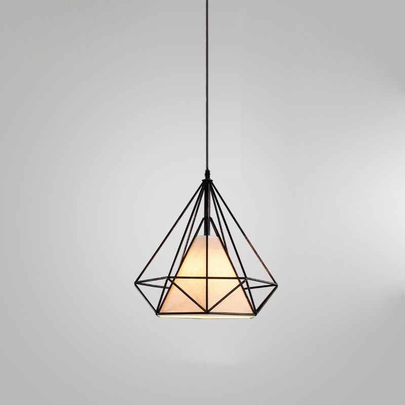 Contemporary Industrial Iron Fabric Diamond 1-Light Pendant Light For Dining Room