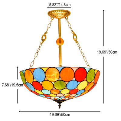 Traditional Tiffany Stained Glass Iron Dome Round Pattern 3-Light Chandeliers For Living Room