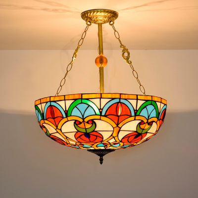 Traditional Tiffany Stained Glass Iron Dome Peach Heart Beads 3-Light Chandeliers For Living Room