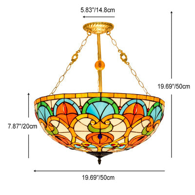 Traditional Tiffany Stained Glass Iron Dome Peach Heart Beads 3-Light Chandeliers For Living Room