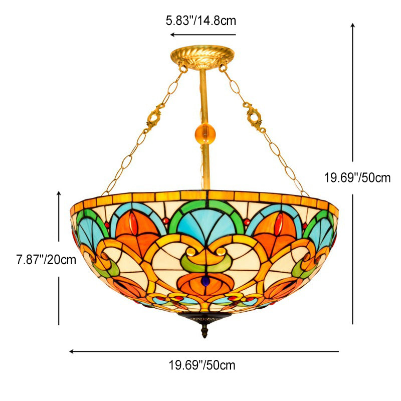 Traditional Tiffany Stained Glass Iron Dome Peach Heart Beads 3-Light Chandeliers For Living Room