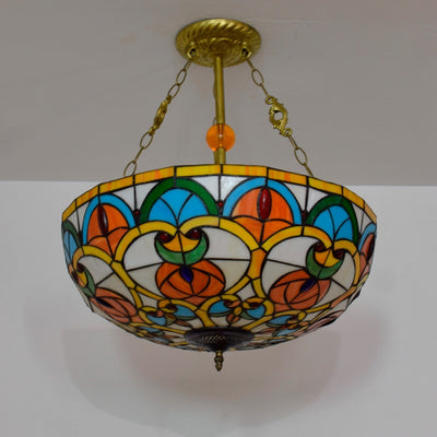 Traditional Tiffany Stained Glass Iron Dome Peach Heart Beads 3-Light Chandeliers For Living Room