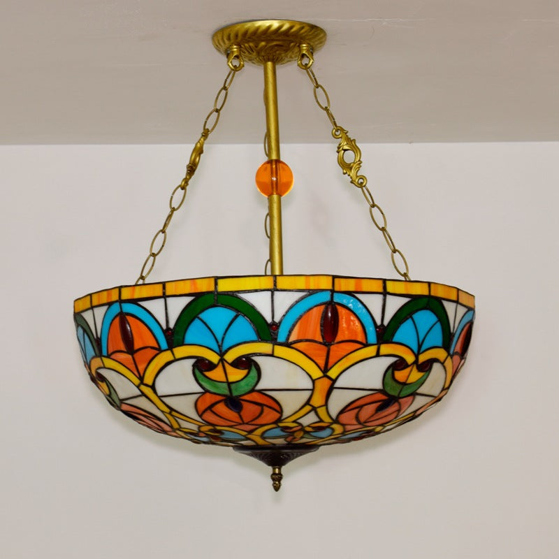 Traditional Tiffany Stained Glass Iron Dome Peach Heart Beads 3-Light Chandeliers For Living Room