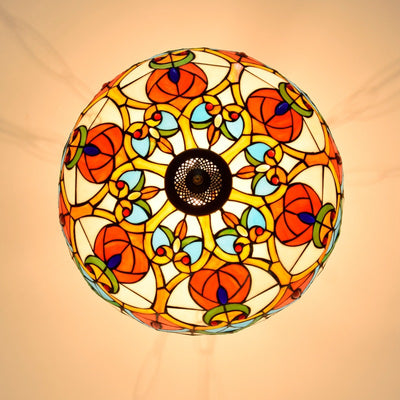 Traditional Tiffany Stained Glass Iron Dome Peach Heart Beads 3-Light Chandeliers For Living Room