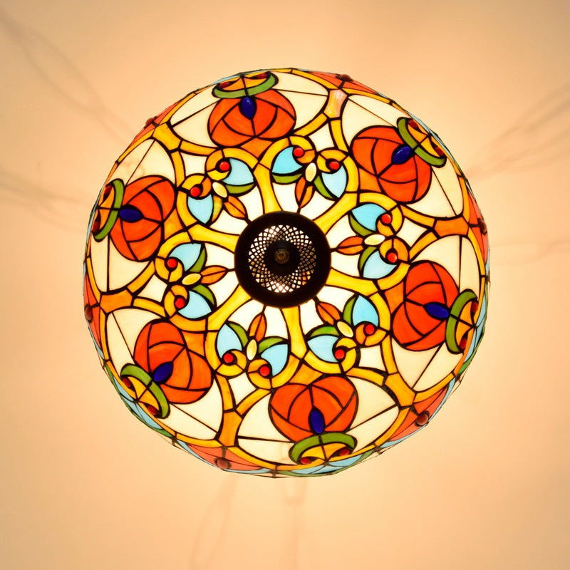 Traditional Tiffany Stained Glass Iron Dome Peach Heart Beads 3-Light Chandeliers For Living Room