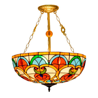 Traditional Tiffany Stained Glass Iron Dome Peach Heart Beads 3-Light Chandeliers For Living Room