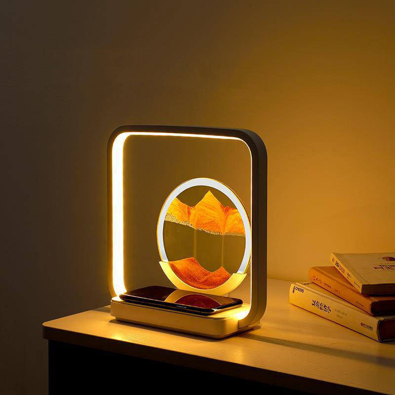 Moderne Art Deco Quadrat Sand Malerei Metall ABS Silica Glas Drahtlose Aufladung USB Touch Dimmer LED Tisch Lampe Nachtlicht Für Nacht 