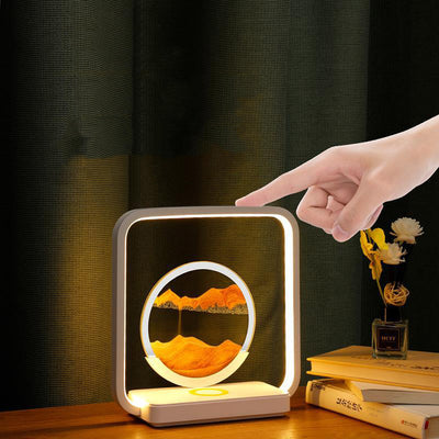 Moderne Art Deco Quadrat Sand Malerei Metall ABS Silica Glas Drahtlose Aufladung USB Touch Dimmer LED Tisch Lampe Nachtlicht Für Nacht 