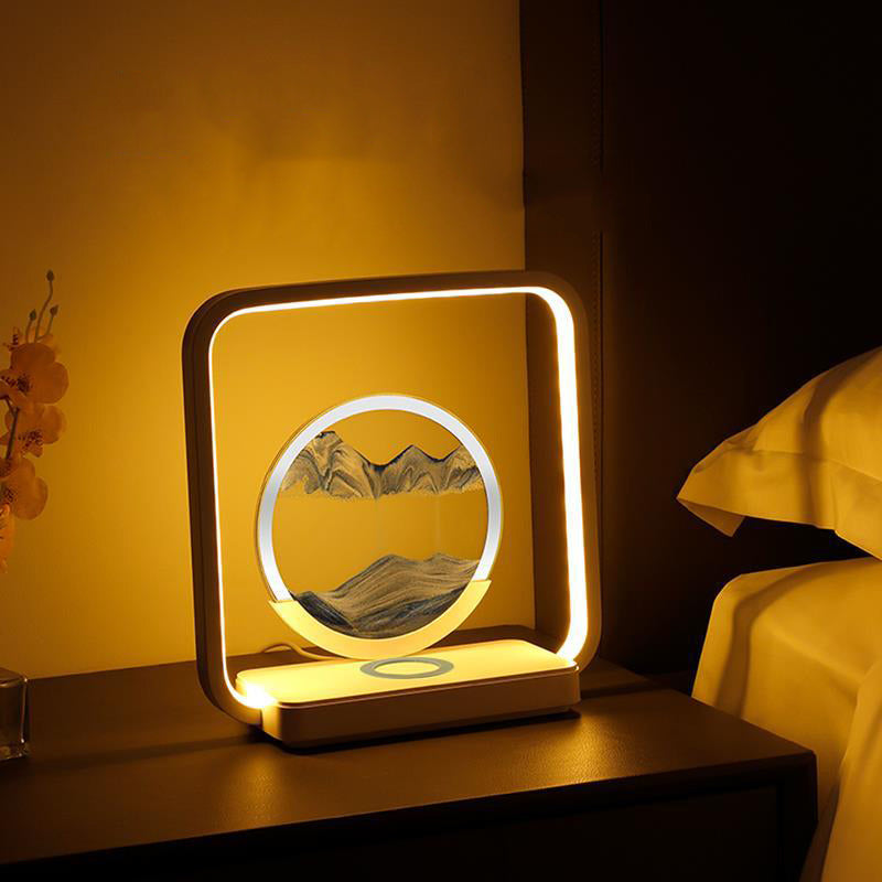 Moderne Art Deco Quadrat Sand Malerei Metall ABS Silica Glas Drahtlose Aufladung USB Touch Dimmer LED Tisch Lampe Nachtlicht Für Nacht 