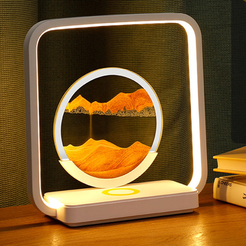 Moderne Art Deco Quadrat Sand Malerei Metall ABS Silica Glas Drahtlose Aufladung USB Touch Dimmer LED Tisch Lampe Nachtlicht Für Nacht 