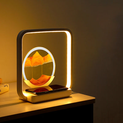 Moderne Art Deco Quadrat Sand Malerei Metall ABS Silica Glas Drahtlose Aufladung USB Touch Dimmer LED Tisch Lampe Nachtlicht Für Nacht 