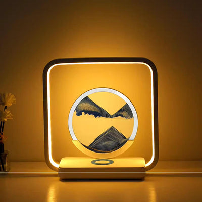 Moderne Art Deco Quadrat Sand Malerei Metall ABS Silica Glas Drahtlose Aufladung USB Touch Dimmer LED Tisch Lampe Nachtlicht Für Nacht 