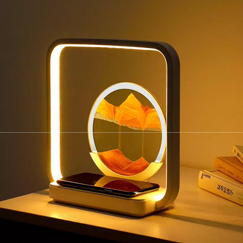 Moderne Art Deco Quadrat Sand Malerei Metall ABS Silica Glas Drahtlose Aufladung USB Touch Dimmer LED Tisch Lampe Nachtlicht Für Nacht 