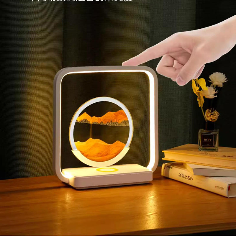 Moderne Art Deco Quadrat Sand Malerei Metall ABS Silica Glas Drahtlose Aufladung USB Touch Dimmer LED Tisch Lampe Nachtlicht Für Nacht 