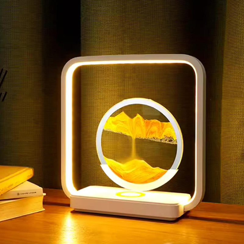 Moderne Art Deco Quadrat Sand Malerei Metall ABS Silica Glas Drahtlose Aufladung USB Touch Dimmer LED Tisch Lampe Nachtlicht Für Nacht 