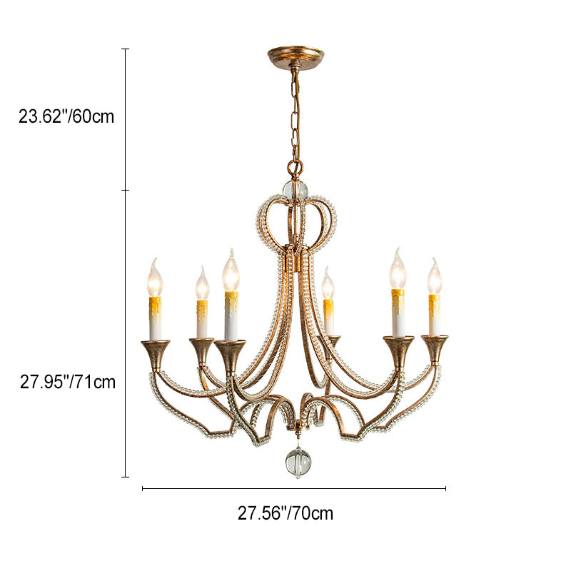 Traditioneller französischer Kerzenständer aus Eisen und Kristall mit 6 Lichtern für das Wohnzimmer 