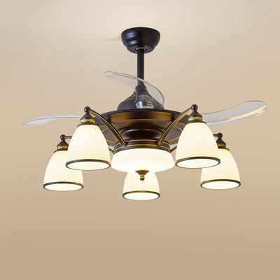 Traditional Chinese Iron Glass Acrylic Bell 5/6/8/10 Light Downrods Ceiling Fan Light For Living Room