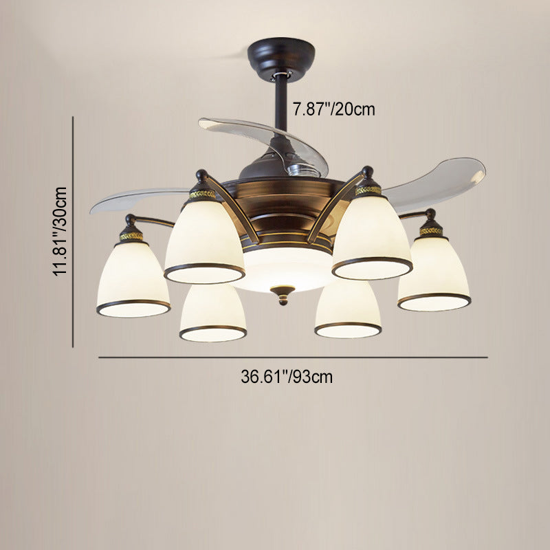 Traditional Chinese Iron Glass Acrylic Bell 5/6/8/10 Light Downrods Ceiling Fan Light For Living Room