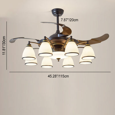 Traditional Chinese Iron Glass Acrylic Bell 5/6/8/10 Light Downrods Ceiling Fan Light For Living Room