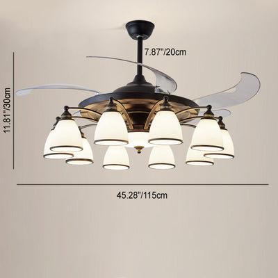 Traditional Chinese Iron Glass Acrylic Bell 5/6/8/10 Light Downrods Ceiling Fan Light For Living Room