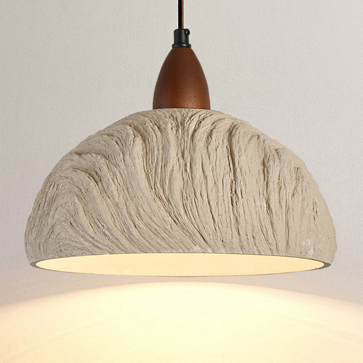 Contemporary Retro Cement Solid Wood Hemispheroid 1-Light Pendant Light For Dining Room