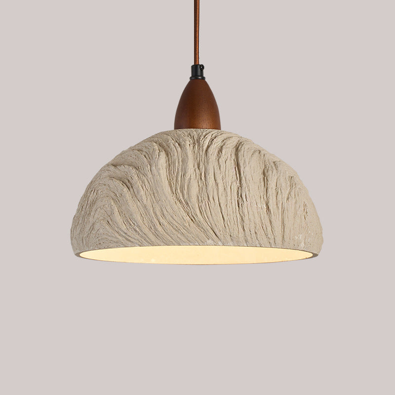 Contemporary Retro Cement Solid Wood Hemispheroid 1-Light Pendant Light For Dining Room