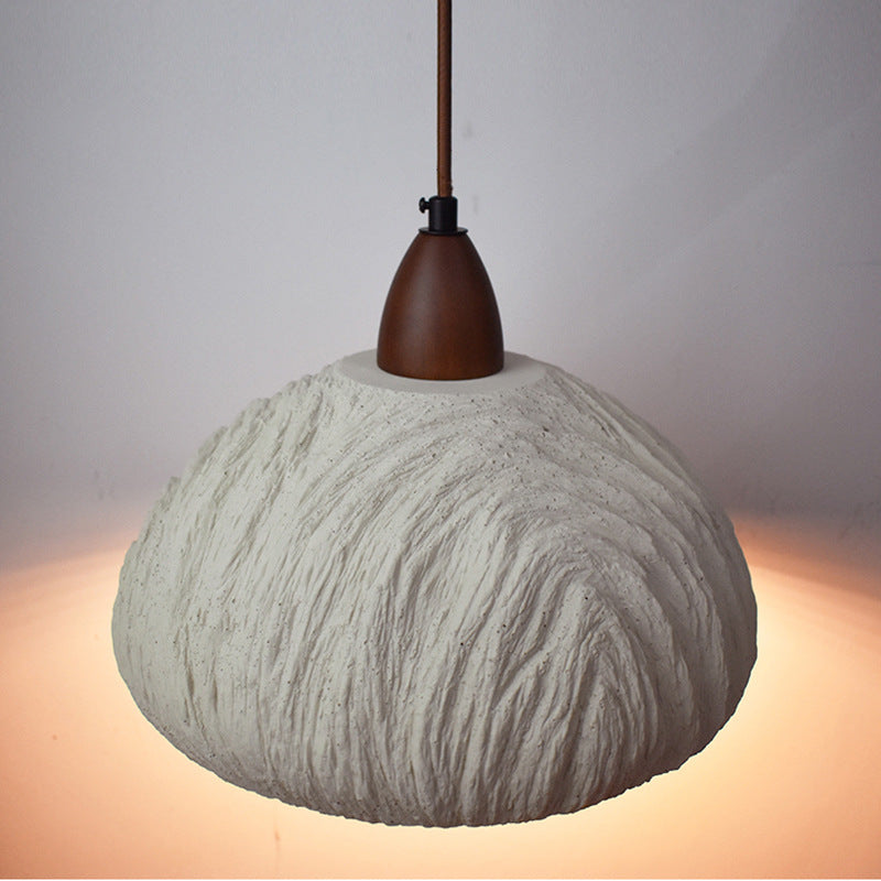 Contemporary Retro Cement Solid Wood Hemispheroid 1-Light Pendant Light For Dining Room