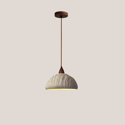 Contemporary Retro Cement Solid Wood Hemispheroid 1-Light Pendant Light For Dining Room